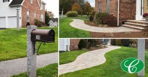 Collage of new entryway to brick home