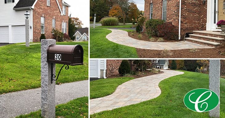 Collage of new entryway to brick home