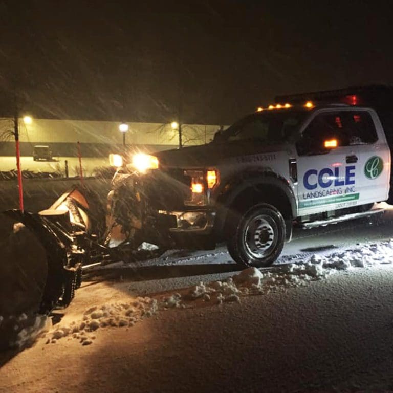 Snow management - truck with plow at night